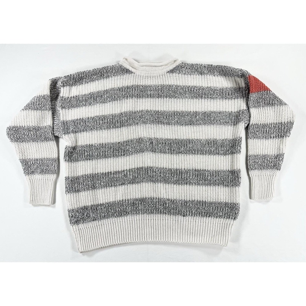 Vintage 80s Forenza Shaker Knit Sweater Women's S Oversized Striped Gray White